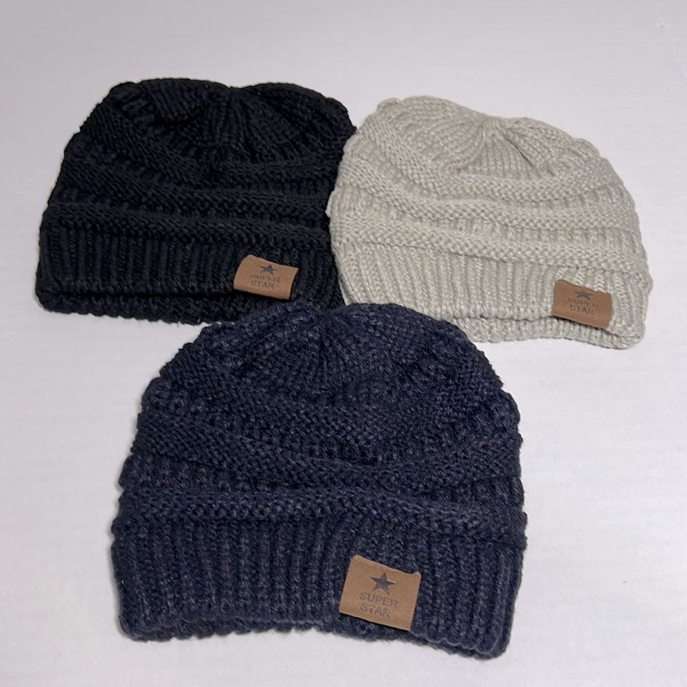 SUPER STAR || Dura Soft Warm Knitted Beanies. 3 Pack